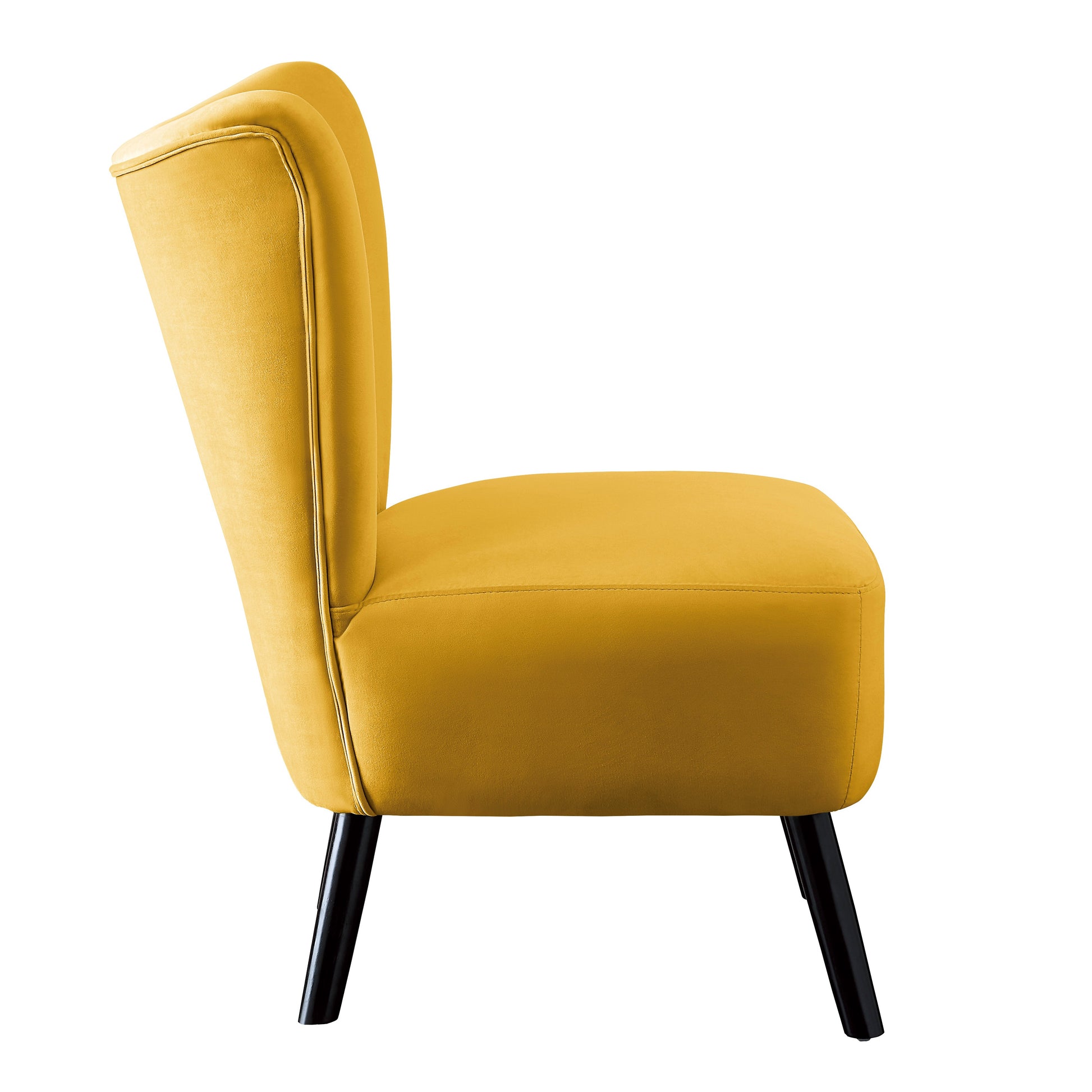Unique Style Accent Chair Yellow Velvet Covering Button Tufted Back Brown Finish Wood Legs Modern Home Furniture Yellow Primary Living Space Modern,Retro Solid Wood
