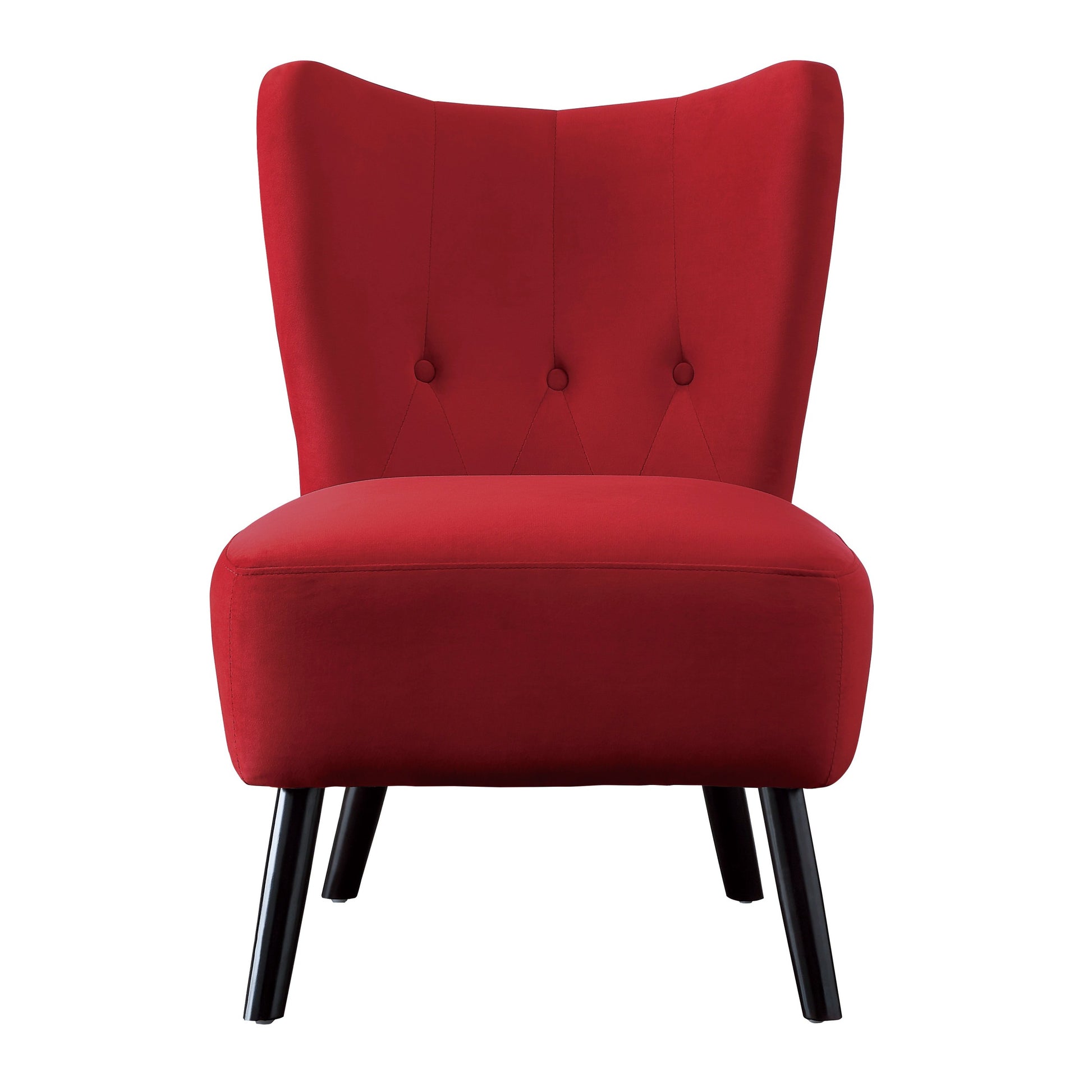 Unique Style Red Velvet Covering Accent Chair Button Tufted Back Brown Finish Wood Legs Modern Home Furniture Red Primary Living Space Modern,Retro Solid Wood