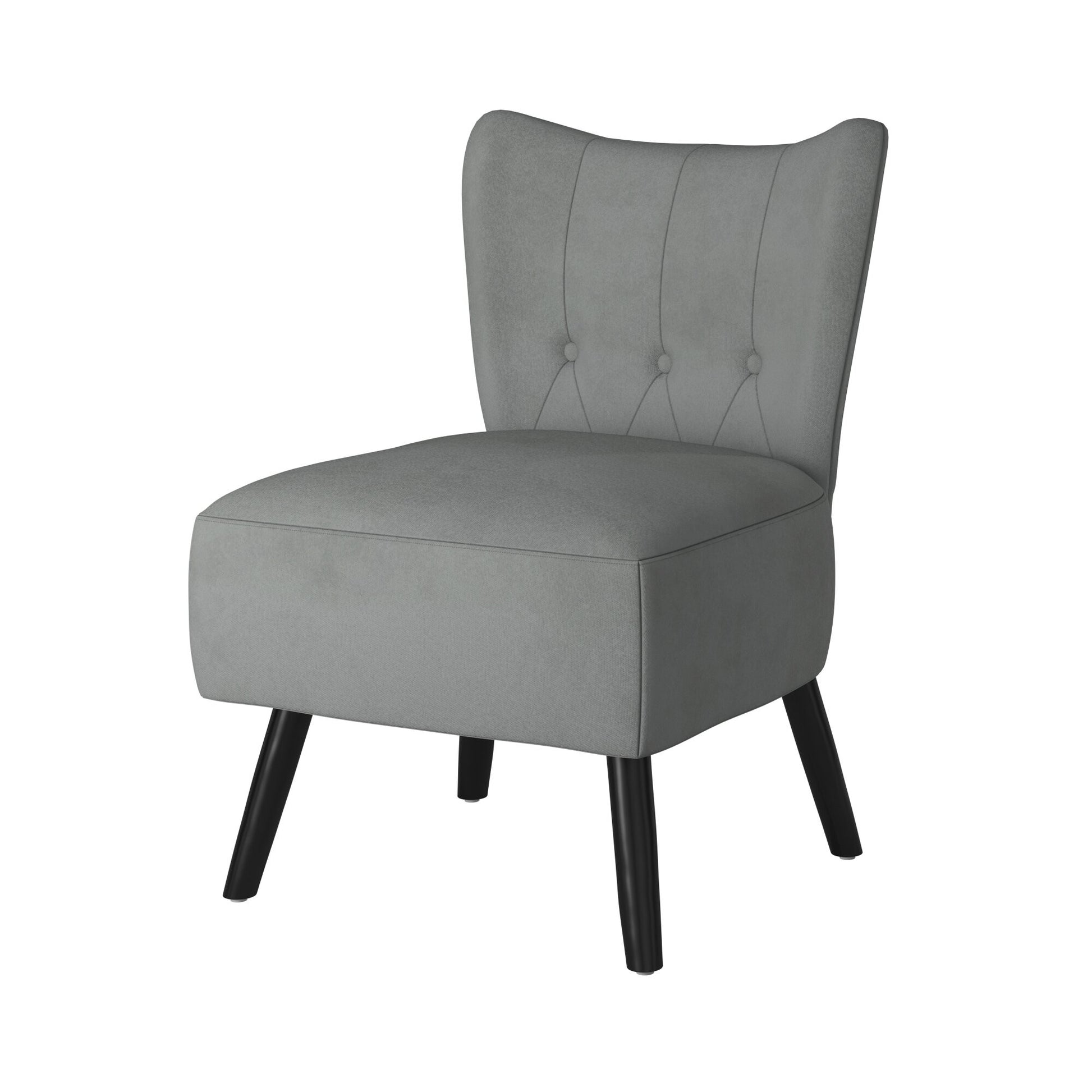 Unique Style Gray Velvet Covering Accent Chair Button Tufted Back Brown Finish Wood Legs Modern Home Furniture Gray Primary Living Space Modern,Retro Solid Wood