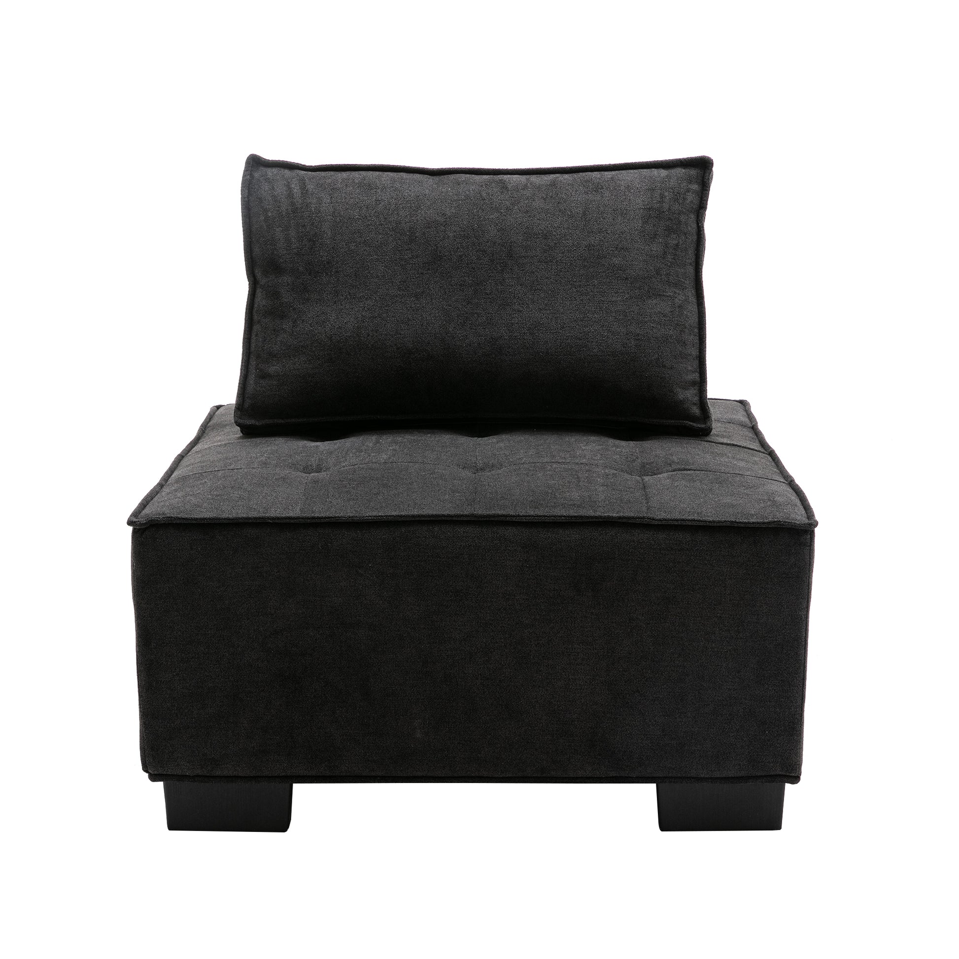 Coolmore Modern Upholstered Chair Leisure Sofa Lazy Sofa Plastic Legs And Pillow Removable Armless Accent Chair For Living Room,Bedroom,Office Black Linen Black Foam Linen