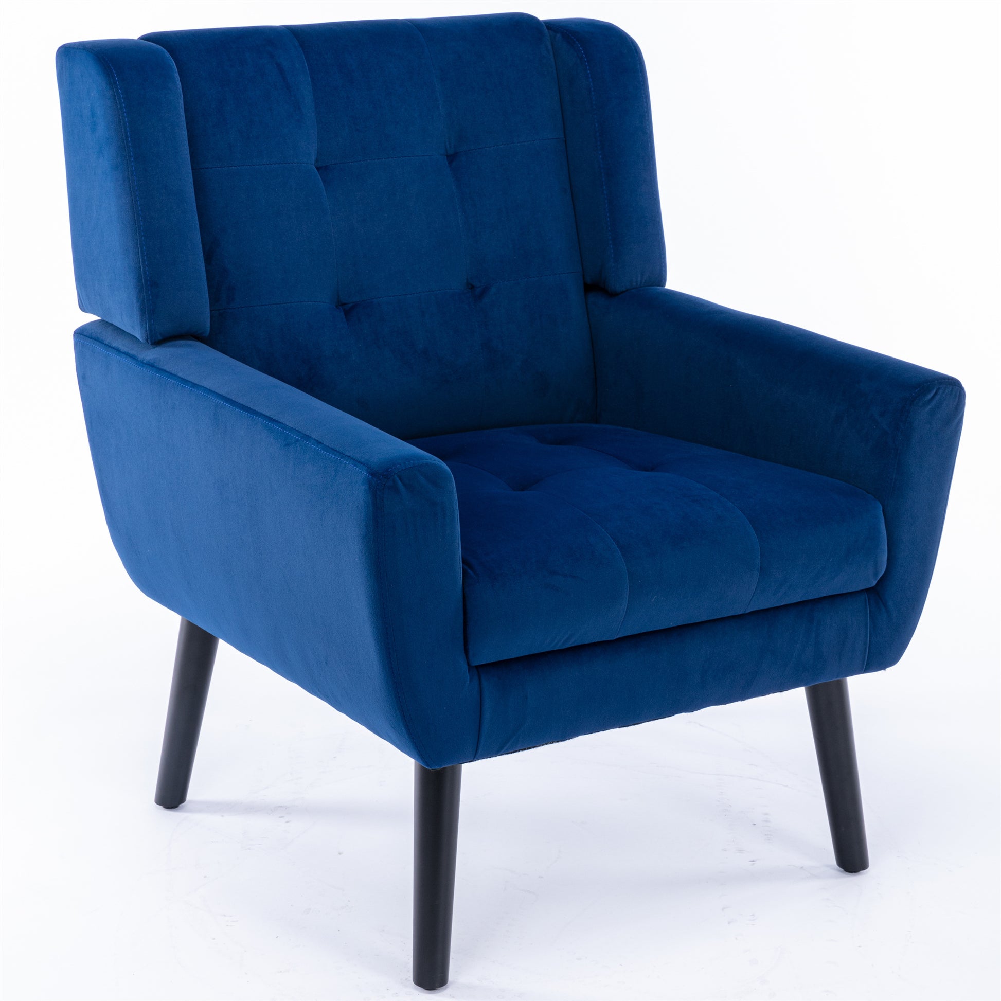 Modern Soft Velvet Material Ergonomics Accent Chair Living Room Chair Bedroom Chair Home Chair With Black Legs For Indoor Home Blue Foam Upholstered