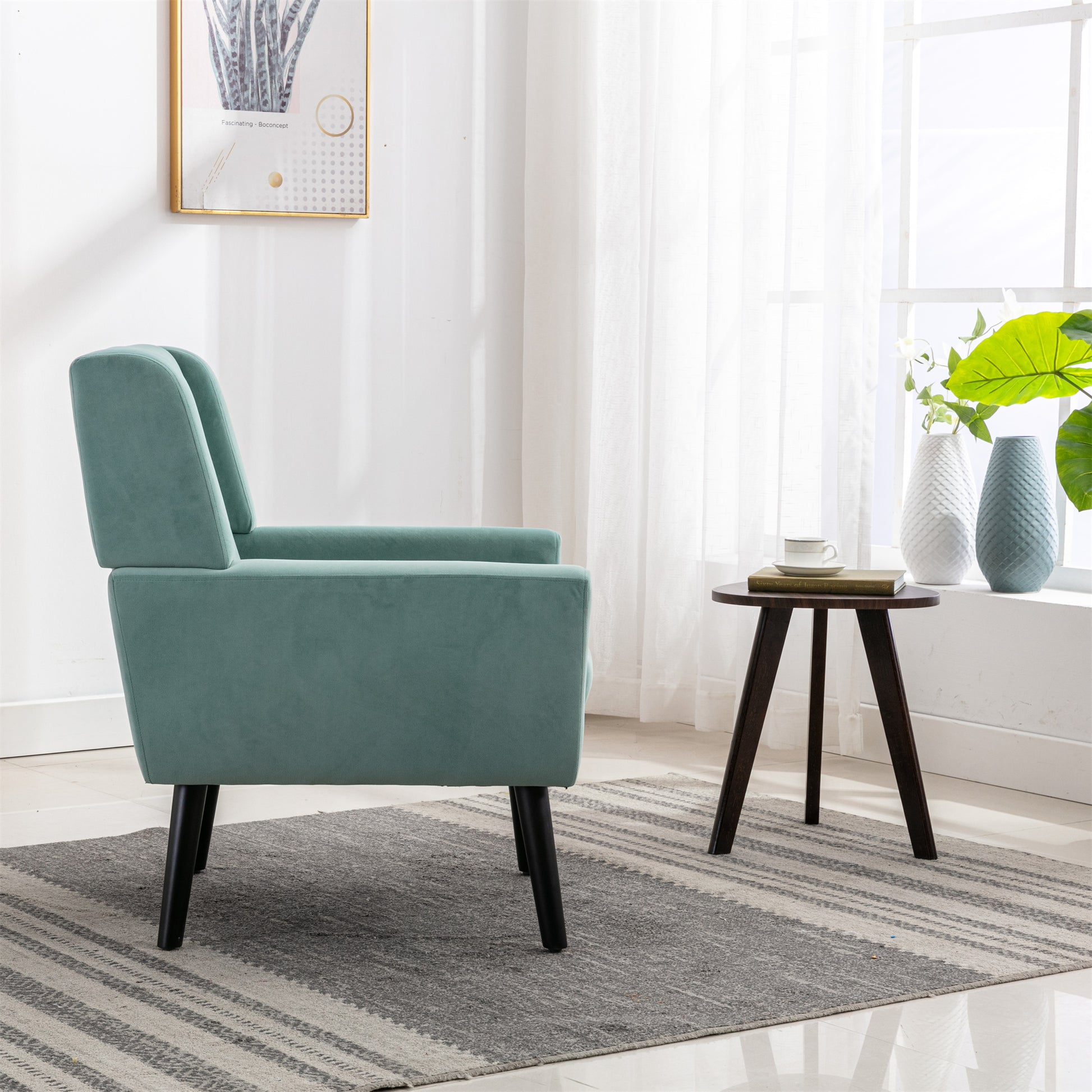 Modern Soft Velvet Material Ergonomics Accent Chair Living Room Chair Bedroom Chair Home Chair With Black Legs For Indoor Home Mint Green Foam Upholstered
