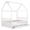 Full Size Wooden House Bed With Trundle And 3 Storage Drawers White White Solid Wood