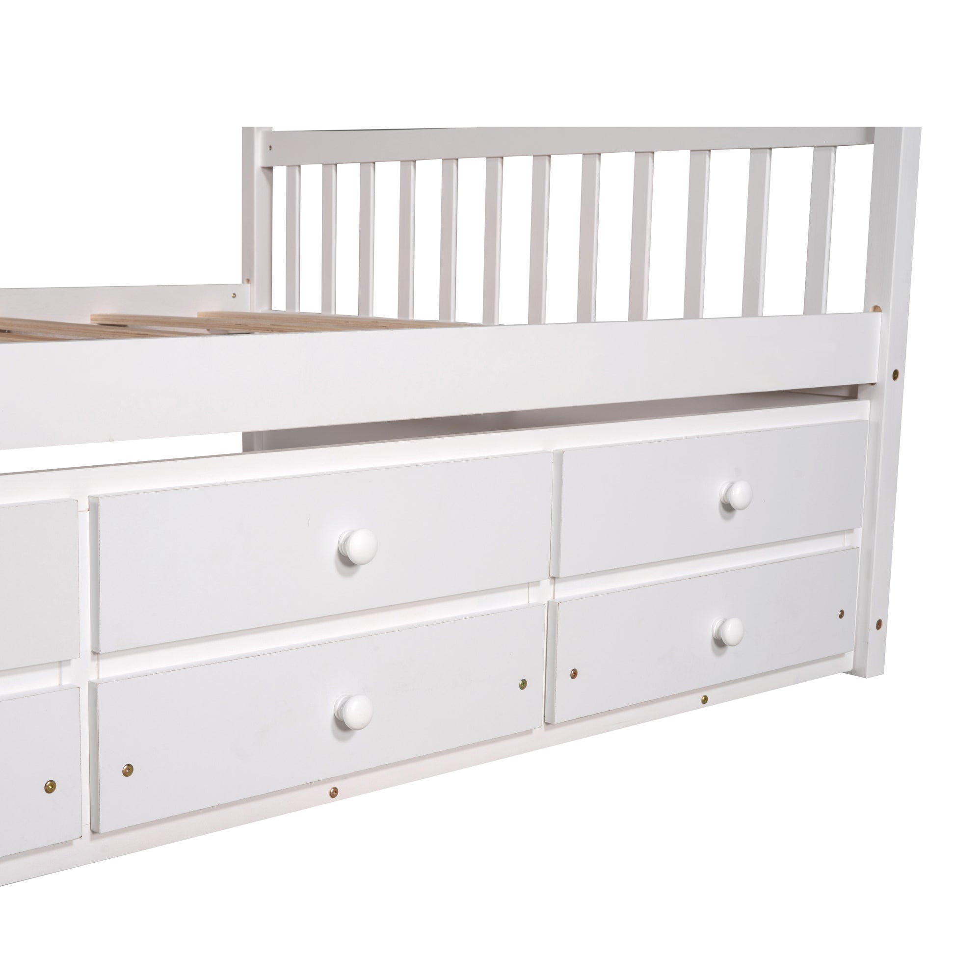 Full Size Wooden House Bed With Trundle And 3 Storage Drawers White White Solid Wood