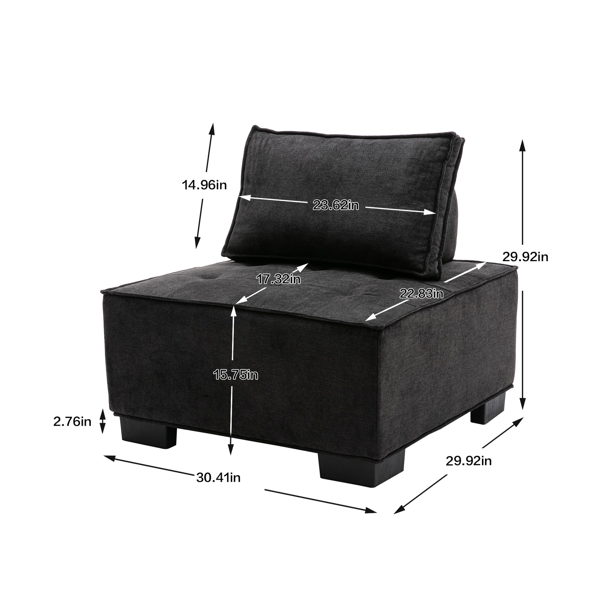 Coolmore Modern Upholstered Chair Leisure Sofa Lazy Sofa Plastic Legs And Pillow Removable Armless Accent Chair For Living Room,Bedroom,Office Black Linen Black Foam Linen