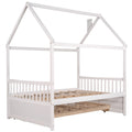 Full Size Wooden House Bed With Trundle And 3 Storage Drawers White White Solid Wood