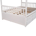 Full Size Wooden House Bed With Trundle And 3 Storage Drawers White White Solid Wood