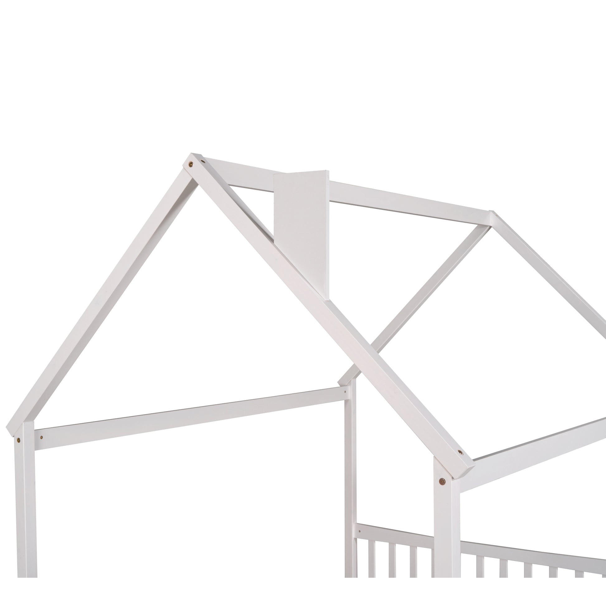 Full Size Wooden House Bed With Trundle And 3 Storage Drawers White White Solid Wood