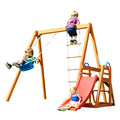 Wooden Swing Set With Slide, Outdoor Playset Backyard Activity Playground Climb Swing Outdoor Play Structure For Toddlers, Ready To Assemble Wooden Swing N Slide Set Kids Climbers Natural Solid Wood