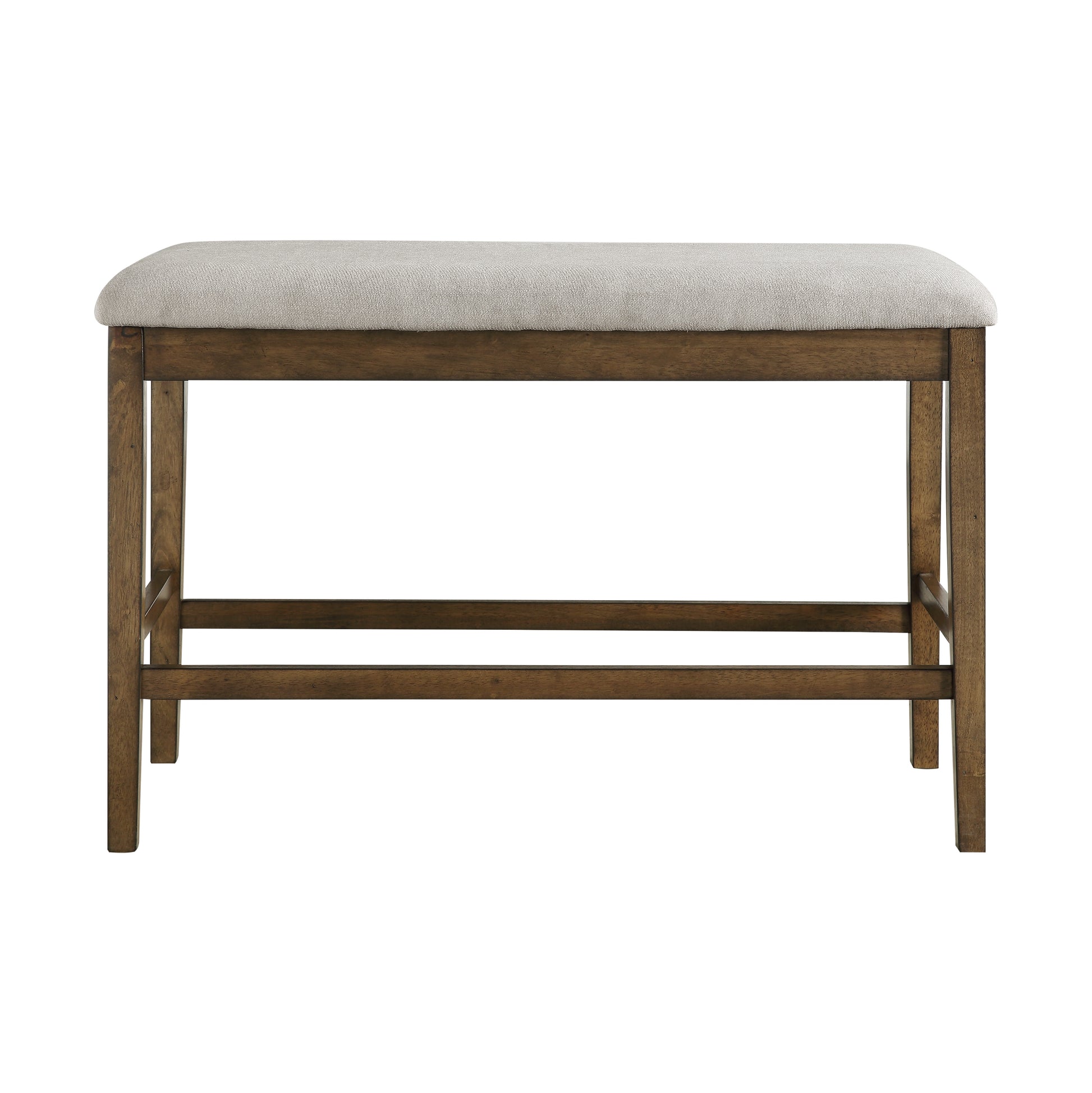 Wooden Frame Counter Height Bench Light Oak Finish Mindy Veneer Gray Textured Fabric Upholstery Dining Room Furniture Brown Mix Dining Room Wood