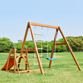 Wooden Swing Set With Slide, Outdoor Playset Backyard Activity Playground Climb Swing Outdoor Play Structure For Toddlers, Ready To Assemble Wooden Swing N Slide Set Kids Climbers Natural Solid Wood