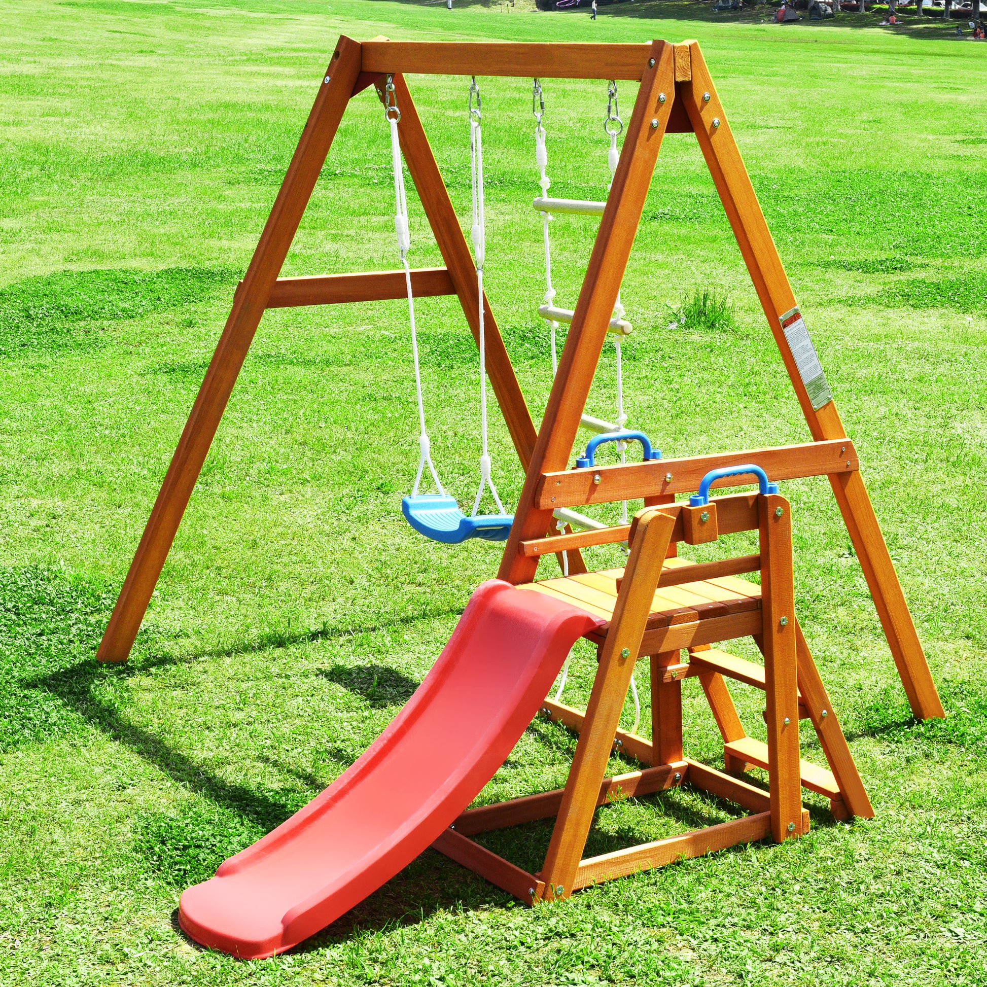 Wooden Swing Set With Slide, Outdoor Playset Backyard Activity Playground Climb Swing Outdoor Play Structure For Toddlers, Ready To Assemble Wooden Swing N Slide Set Kids Climbers Natural Solid Wood
