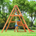 Wooden Swing Set With Slide, Outdoor Playset Backyard Activity Playground Climb Swing Outdoor Play Structure For Toddlers, Ready To Assemble Wooden Swing N Slide Set Kids Climbers Natural Solid Wood