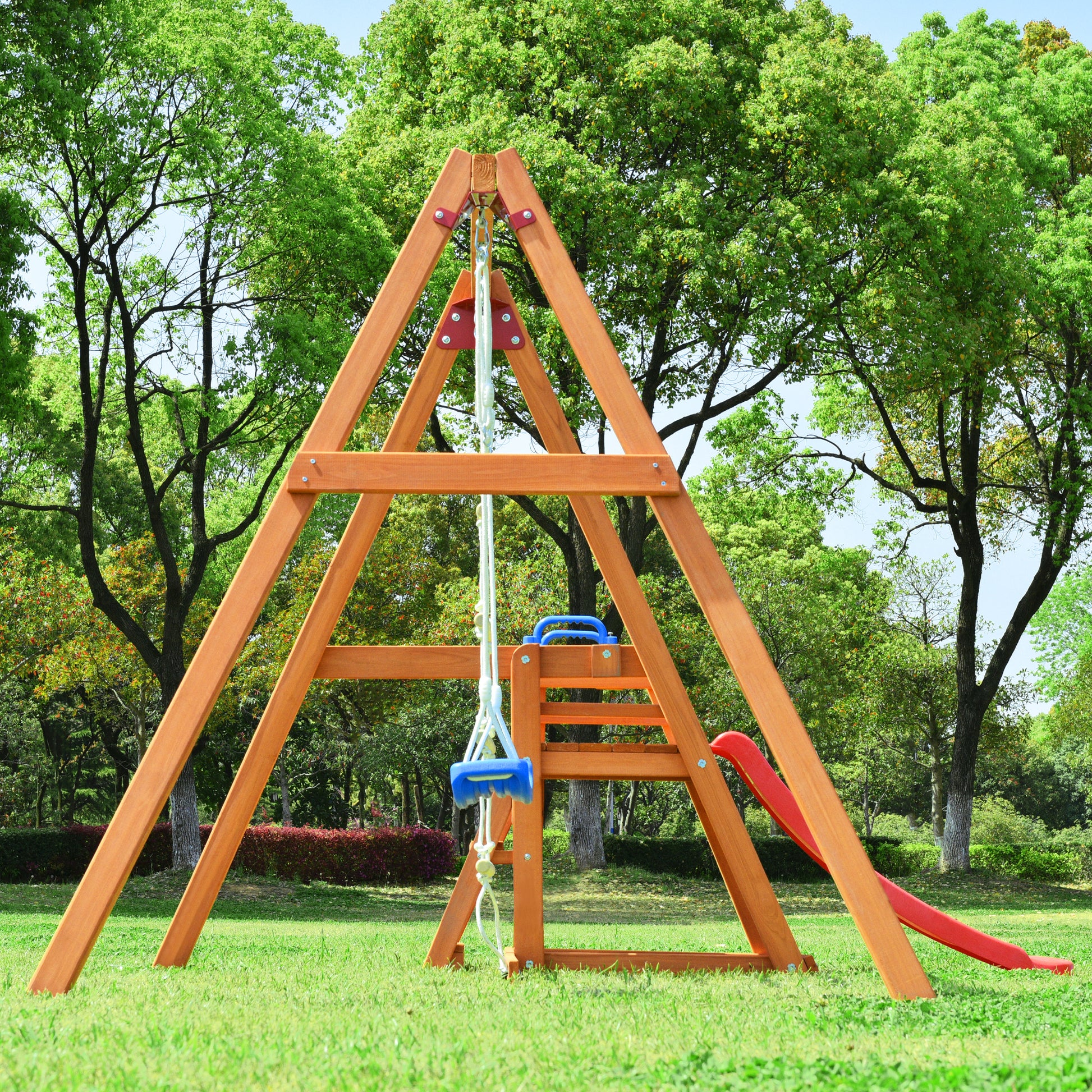 Wooden Swing Set With Slide, Outdoor Playset Backyard Activity Playground Climb Swing Outdoor Play Structure For Toddlers, Ready To Assemble Wooden Swing N Slide Set Kids Climbers Natural Solid Wood