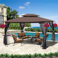 13X10 Outdoor Patio Gazebo Canopy Tent With Ventilated Double Roof And Mosquito Net Detachable Mesh Screen On All Sides ,Suitable For Lawn, Garden, Backyard And Deck,Brown Top Brown Metal
