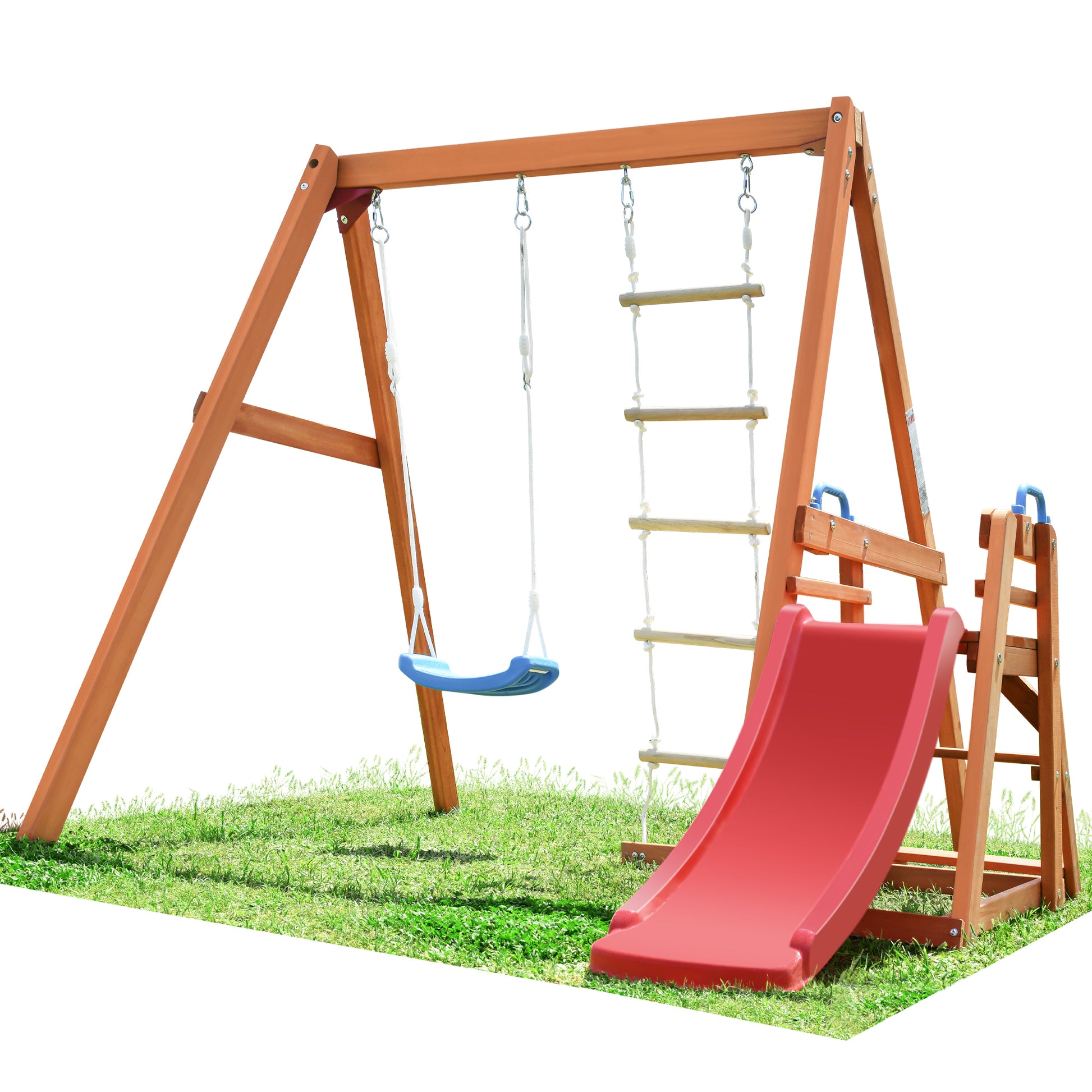 Wooden Swing Set With Slide, Outdoor Playset Backyard Activity Playground Climb Swing Outdoor Play Structure For Toddlers, Ready To Assemble Wooden Swing N Slide Set Kids Climbers Natural Solid Wood