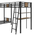 L Shaped Twin Over Twin Bunk Bed With Twin Size Loft Bed With Desk And Shelf ,Brown Brown Steel