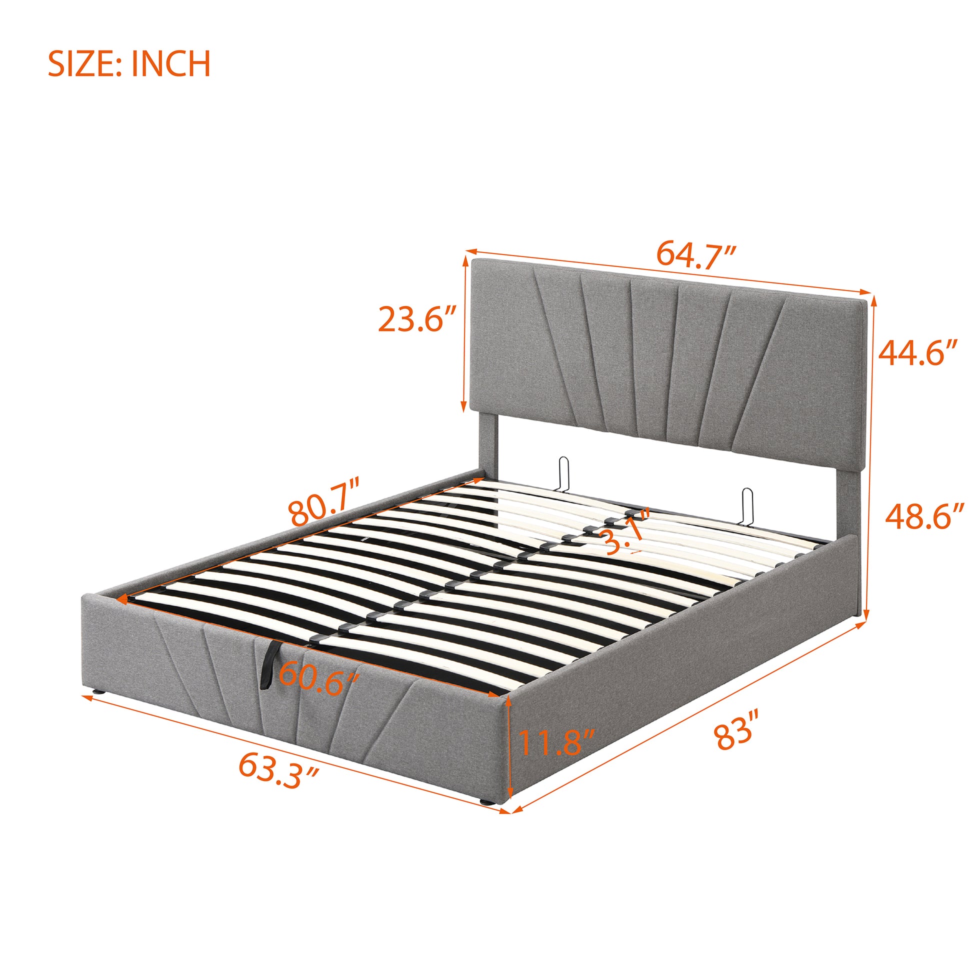 Queen Size Upholstered Platform Bed With A Hydraulic Storage System Gray Gray Upholstered