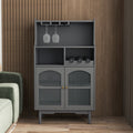 Living Room Grey Color Wine Cabinet With Removable Rack And Wine Glass Rack, One Cabinet With Glass Doors Grey Mdf