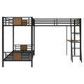 L Shaped Twin Over Twin Bunk Bed With Twin Size Loft Bed With Desk And Shelf ,Brown Brown Steel