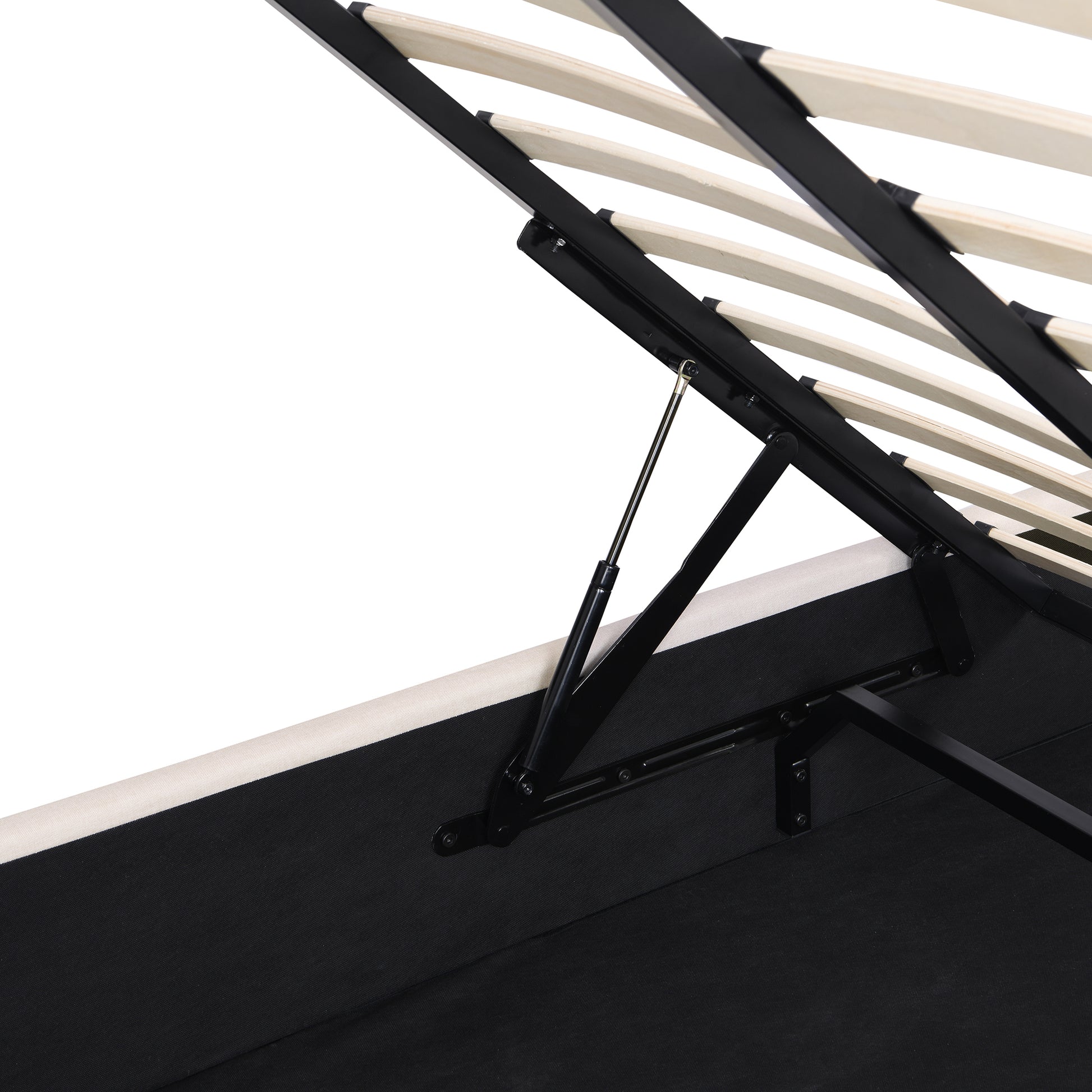 Full Size Upholstered Platform Bed With A Hydraulic Storage System Beige Beige Upholstered