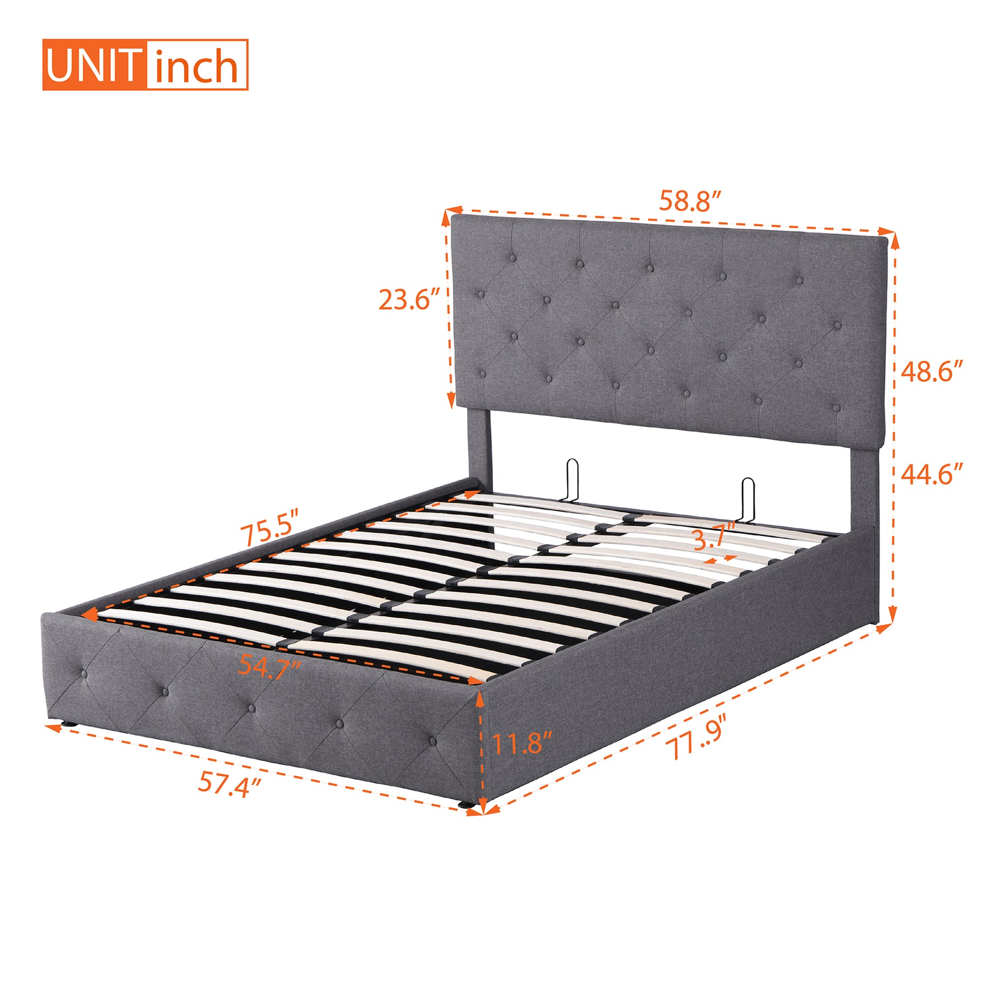 Full Size Upholstered Platform Bed With A Hydraulic Storage System Gray Gray Upholstered
