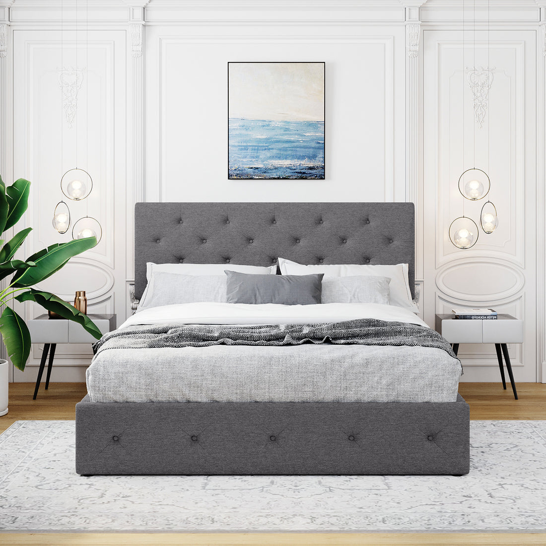 Queen Size Upholstered Platform Bed With A Hydraulic Storage System Gray Gray Upholstered