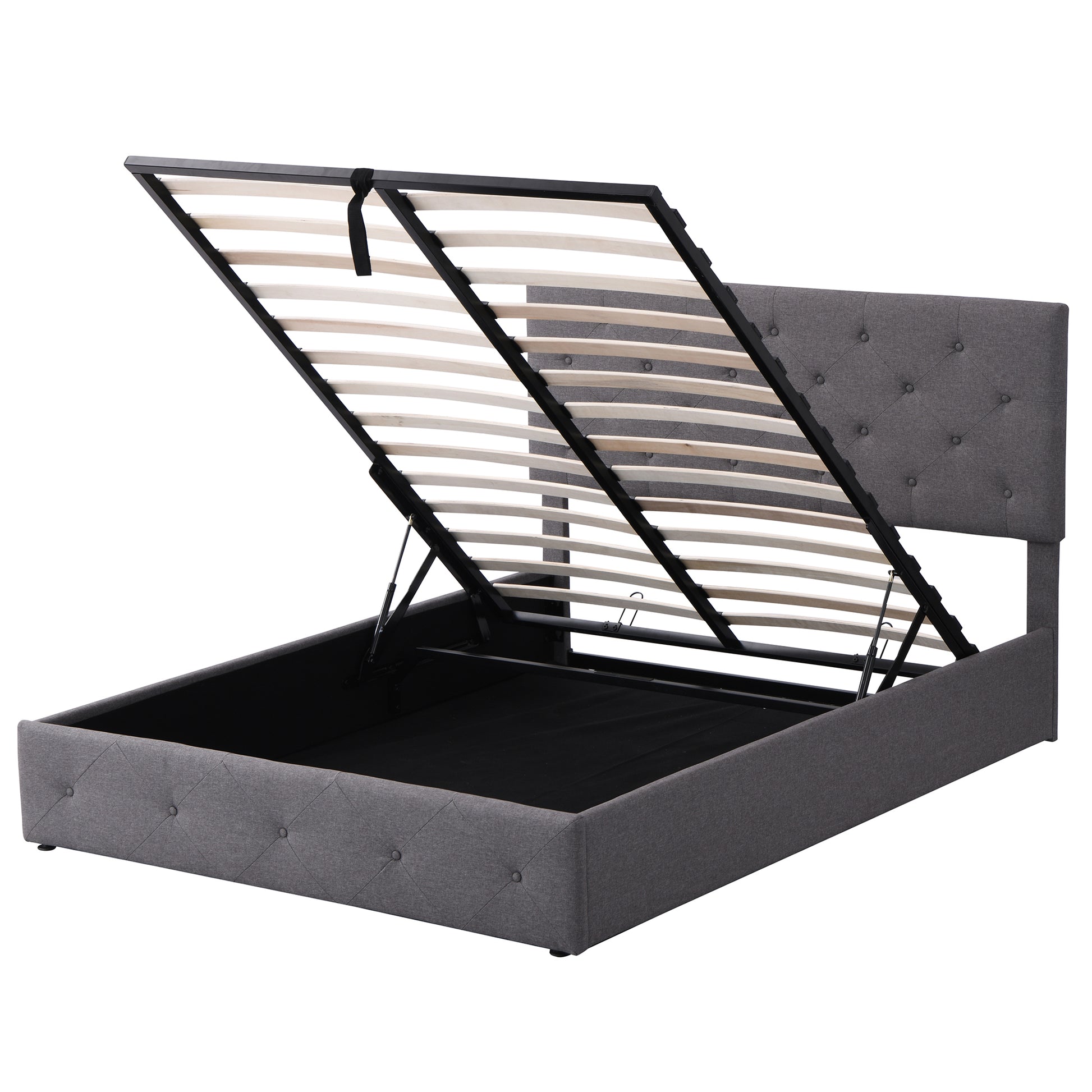 Queen Size Upholstered Platform Bed With A Hydraulic Storage System Gray Gray Upholstered