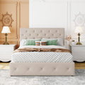 Full Size Upholstered Platform Bed With A Hydraulic Storage System Beige Beige Upholstered