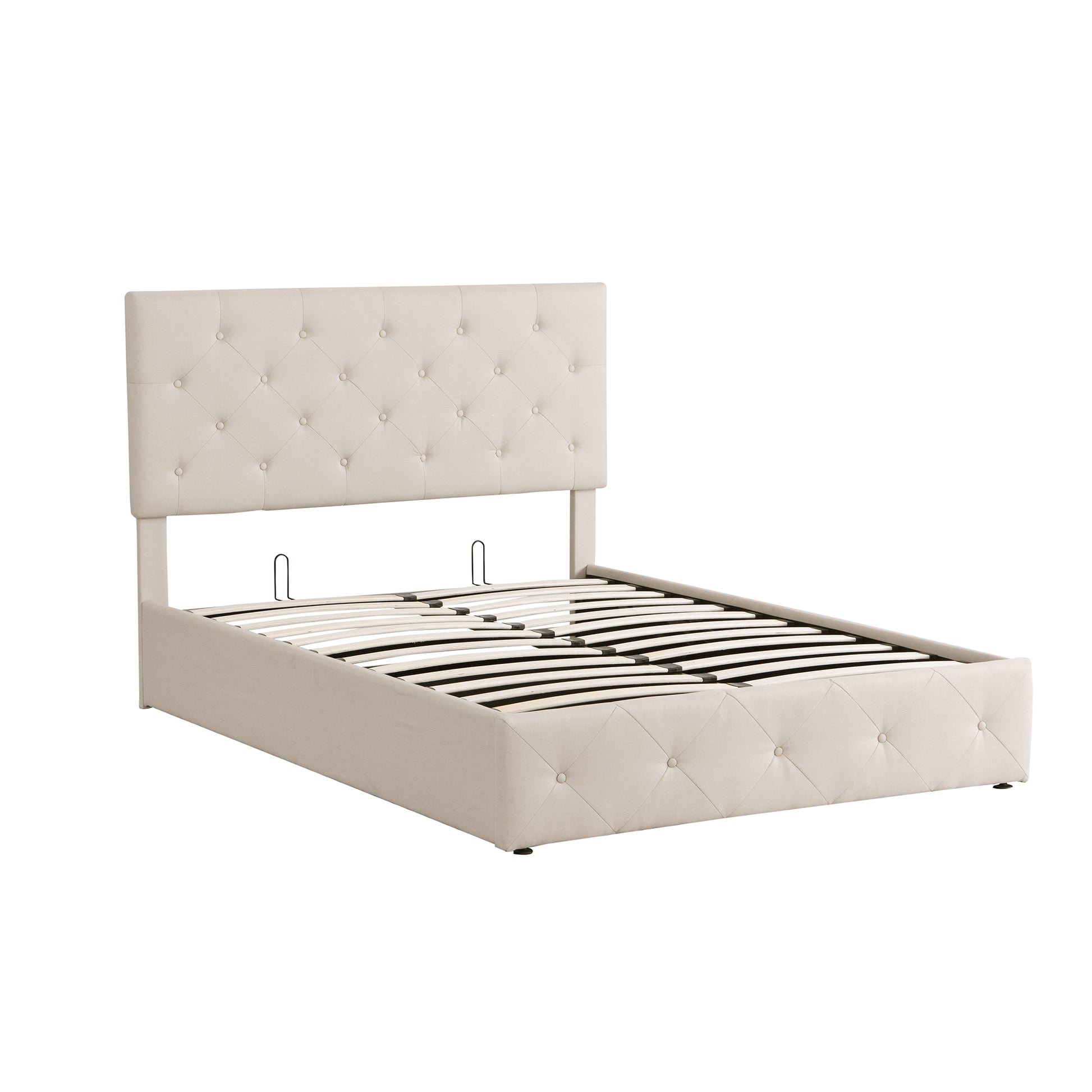 Full Size Upholstered Platform Bed With A Hydraulic Storage System Beige Beige Upholstered