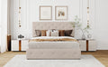 Queen Size Upholstered Platform Bed With A Hydraulic Storage System Beige Beige Upholstered