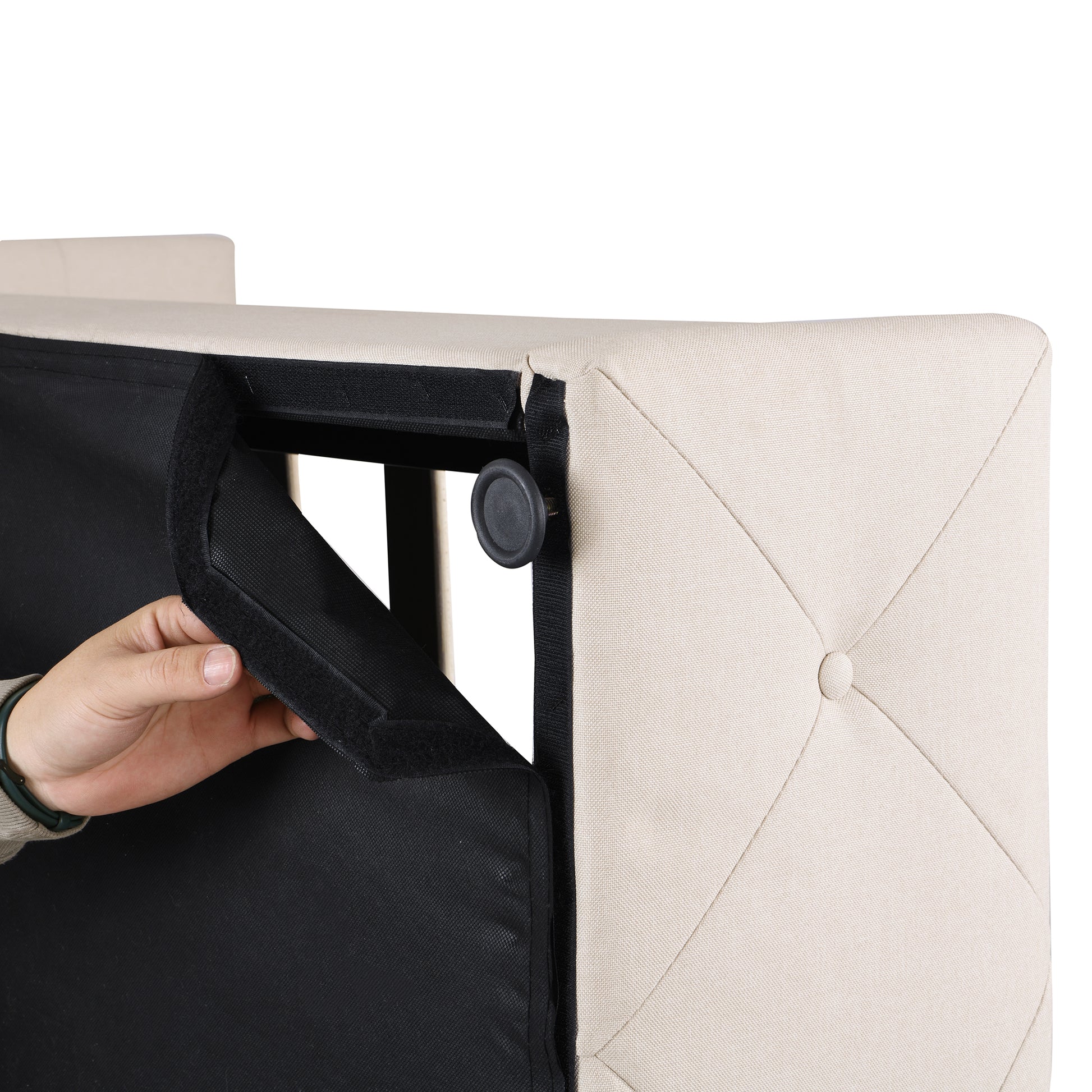 Full Size Upholstered Platform Bed With A Hydraulic Storage System Beige Beige Upholstered