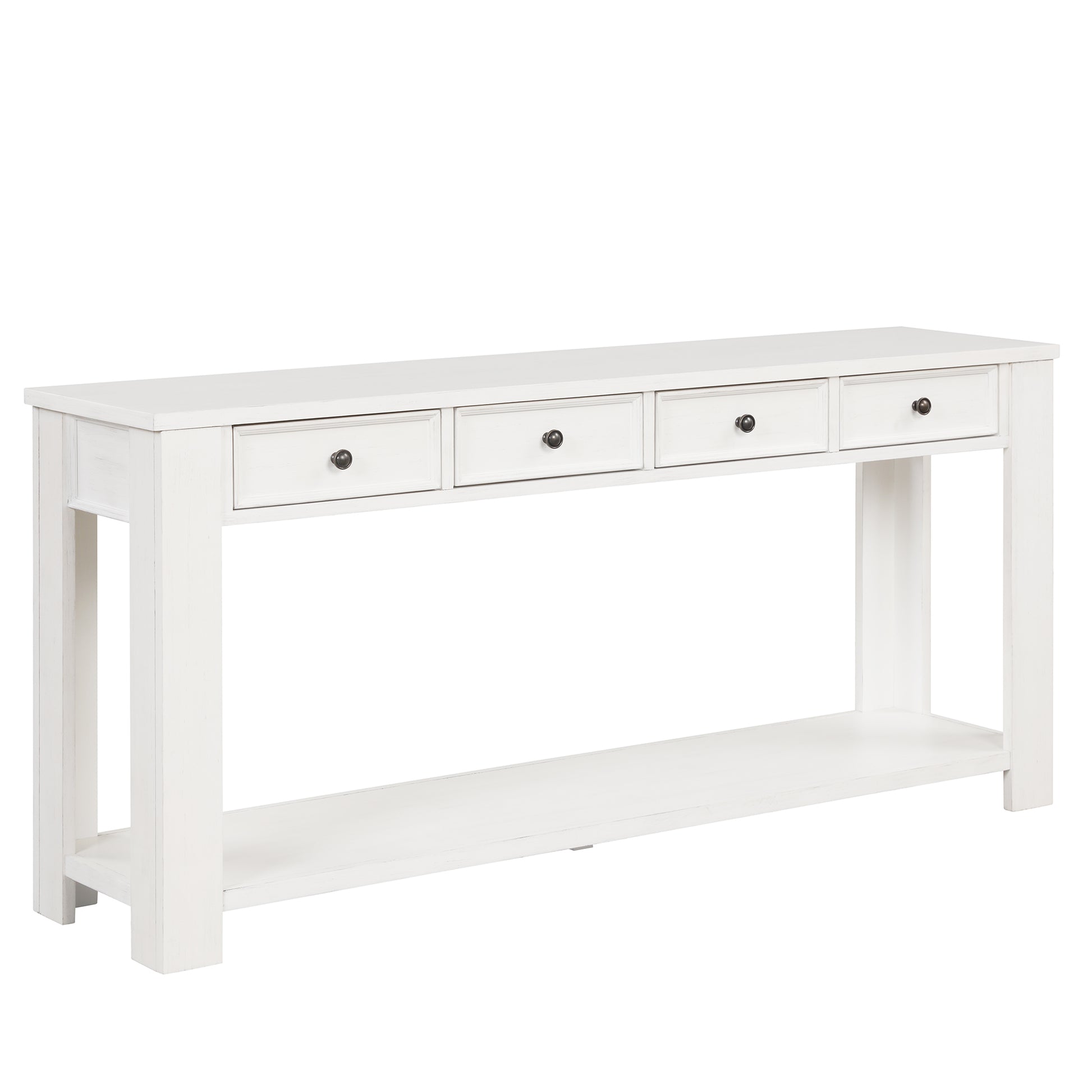 63" Pine Wood Console Table With 4 Drawers And 1 Bottom Shelf For Entryway Hallway Easy Assembly 63 Inch Long Sofa Table Antique White Antique White Pine