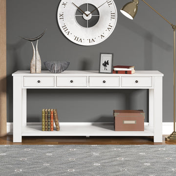 63" Pine Wood Console Table With 4 Drawers And 1 Bottom Shelf For Entryway Hallway Easy Assembly 63 Inch Long Sofa Table Antique White Antique White Pine