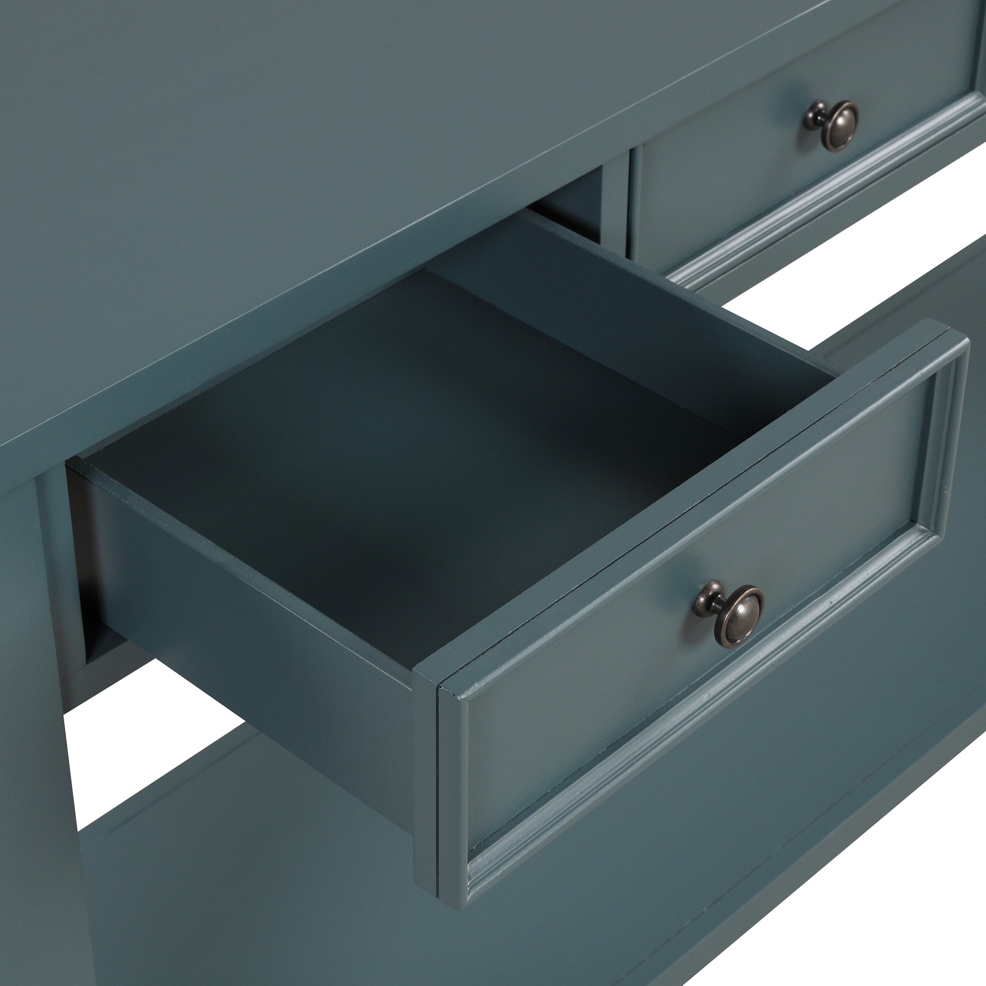 63" Pine Wood Console Table With 4 Drawers And 1 Bottom Shelf For Entryway Hallway Easy Assembly 63 Inch Long Sofa Table Dark Blue Blue Pine