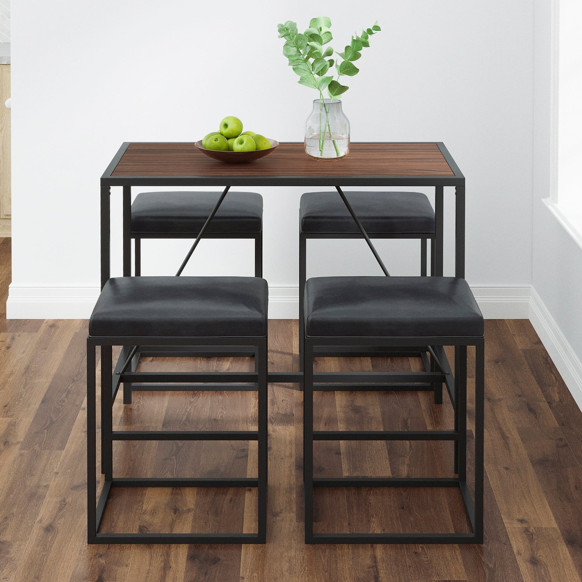 Riley Indoor Walnut Metal Pub Dining Table With Metal Frame Walnut Black Metal & Wood