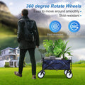 Yssoa Rolling Collapsible Garden Cart Camping Wagon, With 360 Degree Swivel Wheels & Adjustable Handle, 220Lbs Weight Capacity,Blue Blue Steel