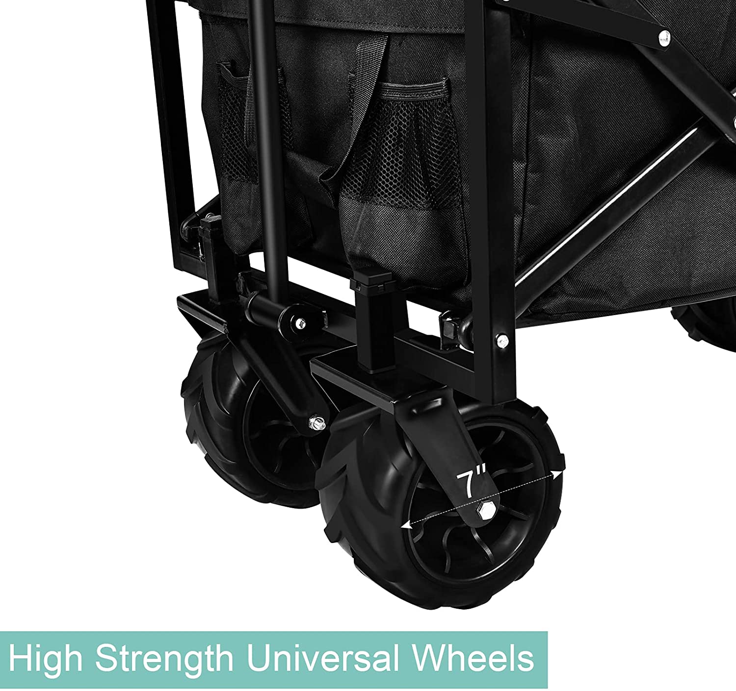 Yssoa Heavy Duty Folding Portable Cart Wagon With 7'' Widened All Terrain Wheels Prevent To Sinking In The Sand, Adjustable Handles And Double Fabric For Shopping, Park, Beach, Camping, Black Black