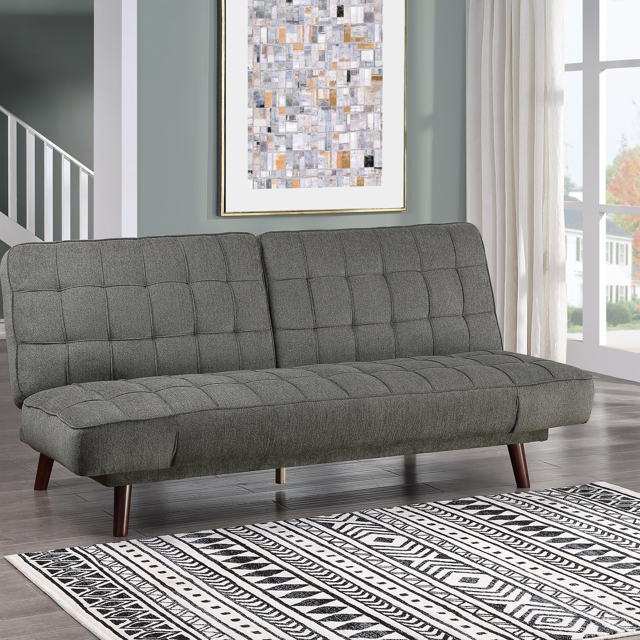 Elegant Three In One Lounger Sofa Sleeper Dark Gray Chenille Fabric Upholstered Attached Cushions Adjustable Arms Casual Living Room Furniture Dark Gray Primary Living Space Chenille