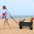 Yssoa Heavy Duty Folding Portable Cart Wagon With 7'' Widened All Terrain Wheels Prevent To Sinking In The Sand, Adjustable Handles And Double Fabric For Shopping, Park, Beach, Camping, Black Black
