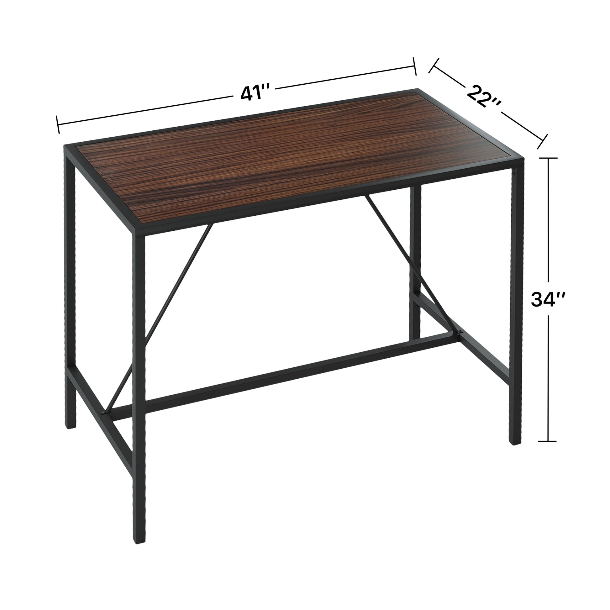 Riley Indoor Walnut Metal Pub Dining Table With Metal Frame Walnut Black Metal & Wood