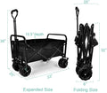 Yssoa Heavy Duty Folding Portable Cart Wagon With 7'' Widened All Terrain Wheels Prevent To Sinking In The Sand, Adjustable Handles And Double Fabric For Shopping, Park, Beach, Camping, Black Black