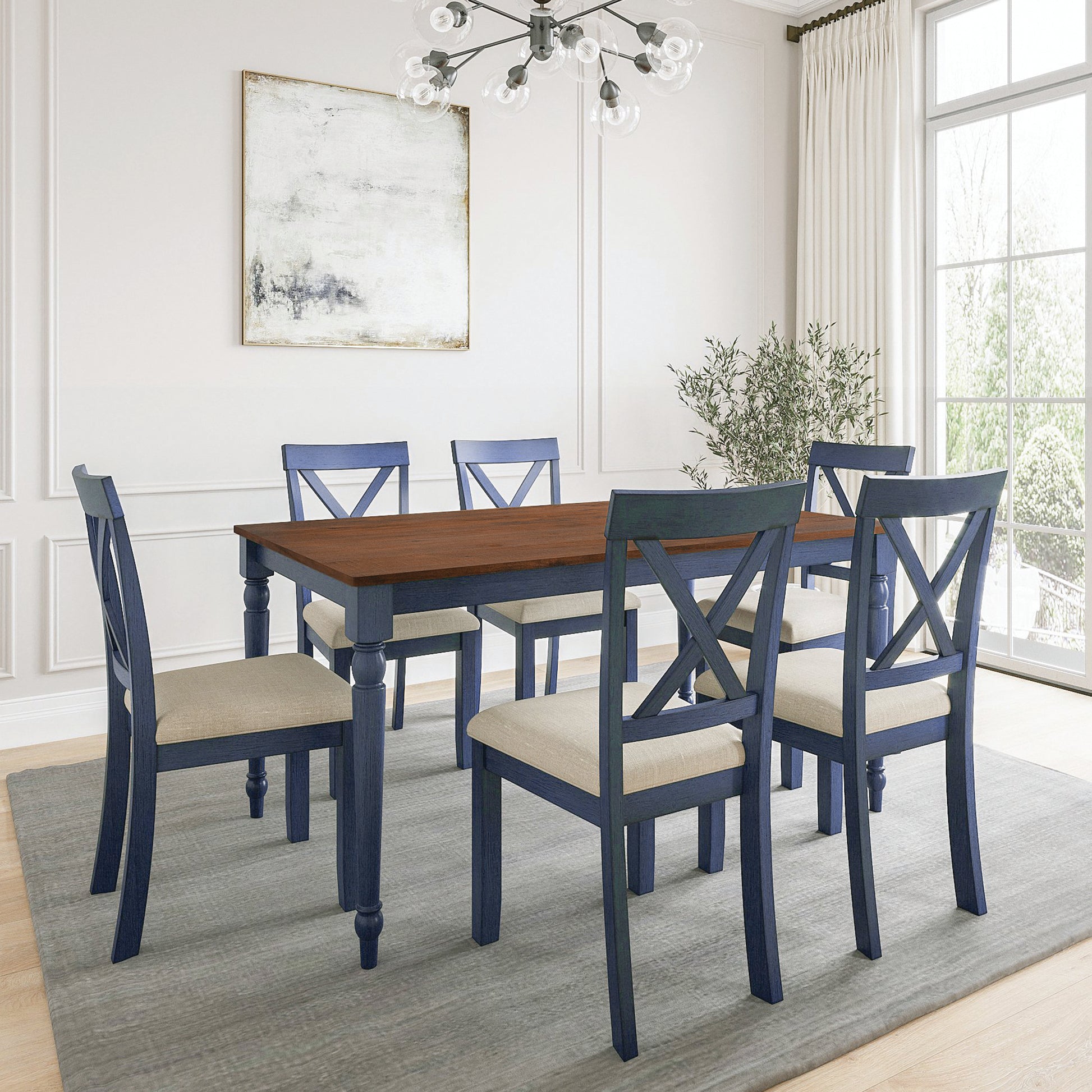 Lafayette Medium Brown And Navy Blue Wood Dining Table Navy Blue Solid Wood