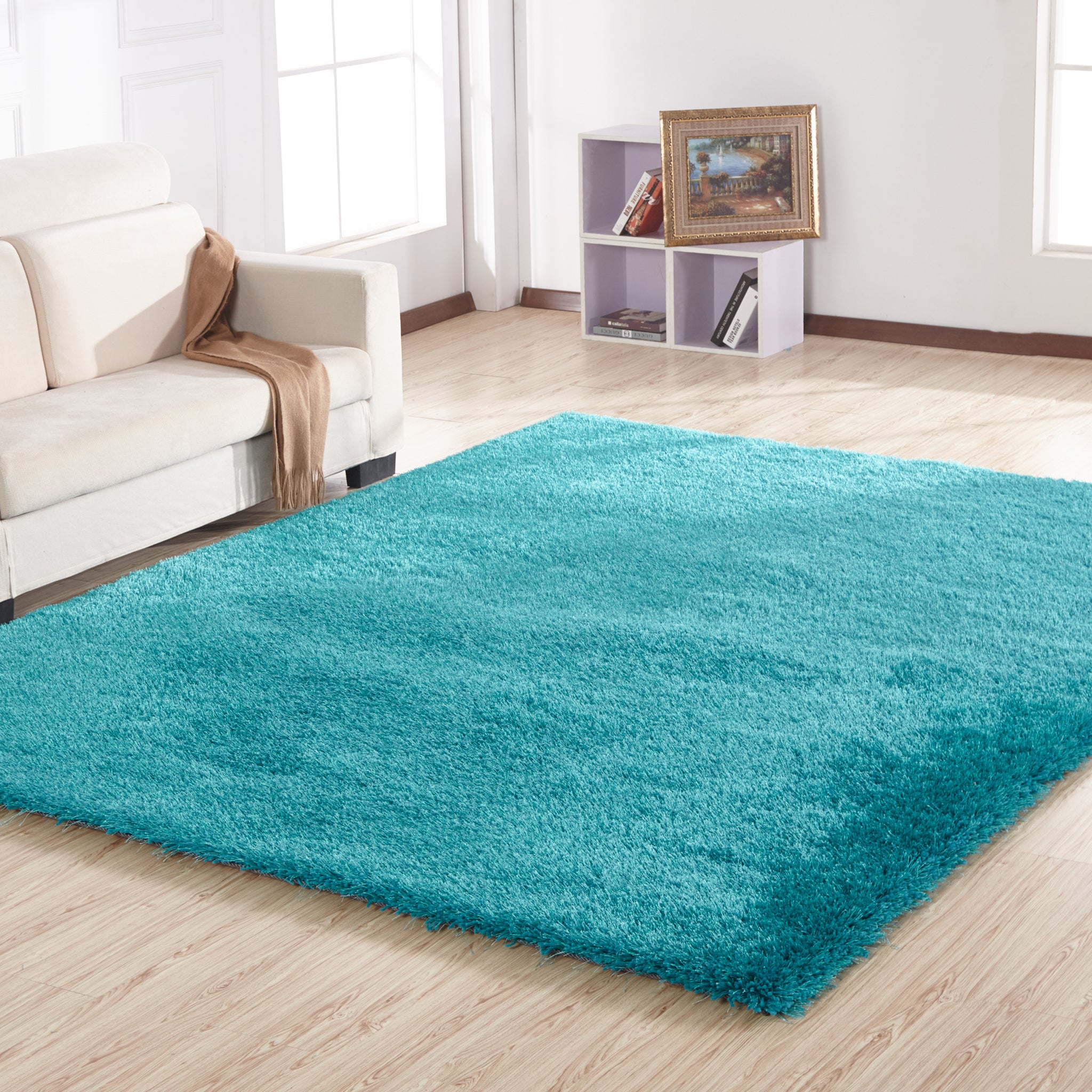 "Chubby Shaggy" Hand Tufted Area Rug Teal Polyester