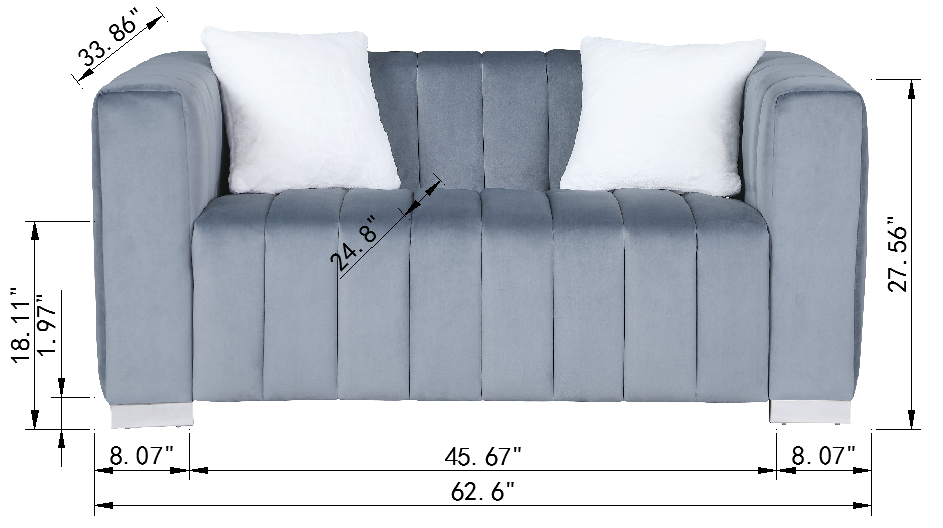 A Modern Channel Sofa Take On A Traditional Chesterfield,Grey Color,Seater Grey Velvet 2 Seat