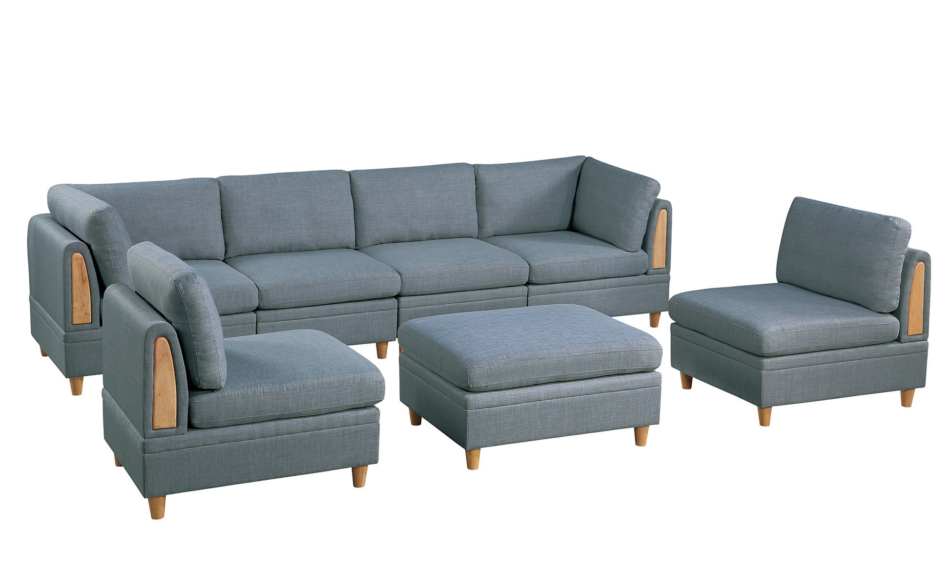 Living Room Furniture Armless Chair Steel Color Dorris Fabric 1Pc Cushion Armless Chair Wooden Deco Grey Mix Primary Living Space Contemporary,Transitional Fabric