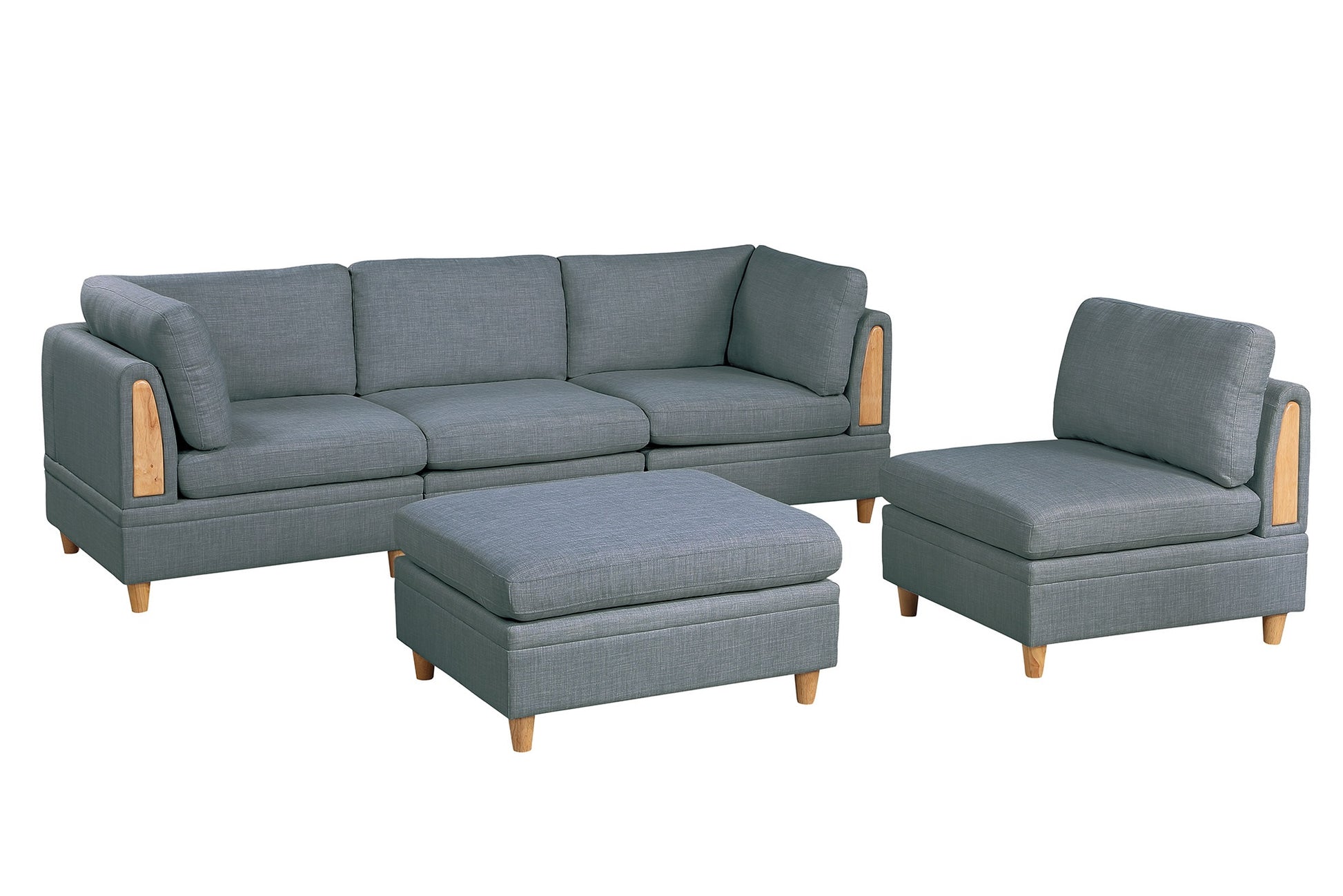 Living Room Furniture Armless Chair Steel Color Dorris Fabric 1Pc Cushion Armless Chair Wooden Deco Grey Mix Primary Living Space Contemporary,Transitional Fabric