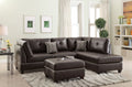 3 Pcs Sectional Sofa Espresso Bonded Leather Cushion Sofa Chaise Ottoman Reversible Couch Pillows Espresso Brown Faux Leather Wood Primary Living Space Cushion Back Contemporary,Modern L Shaped Pillow Top Arms Bonded Leather 5 Seat
