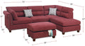 Sectional Sofa Red Velvet #F6419 Red Fabric 4 Seat