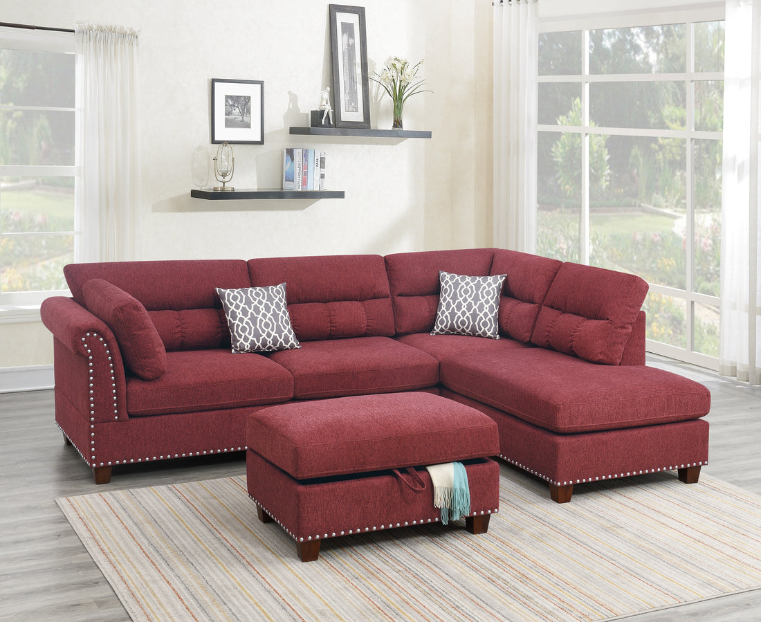 Sectional Sofa Red Velvet #F6419 Red Fabric 4 Seat